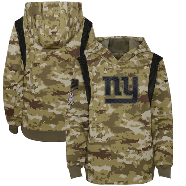 Youth New York Giants 2021 Camo Salute To Service Therma Performance Pullover Hoodie